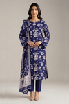 Navy Floral Printed Lawn 3-Piece Suit