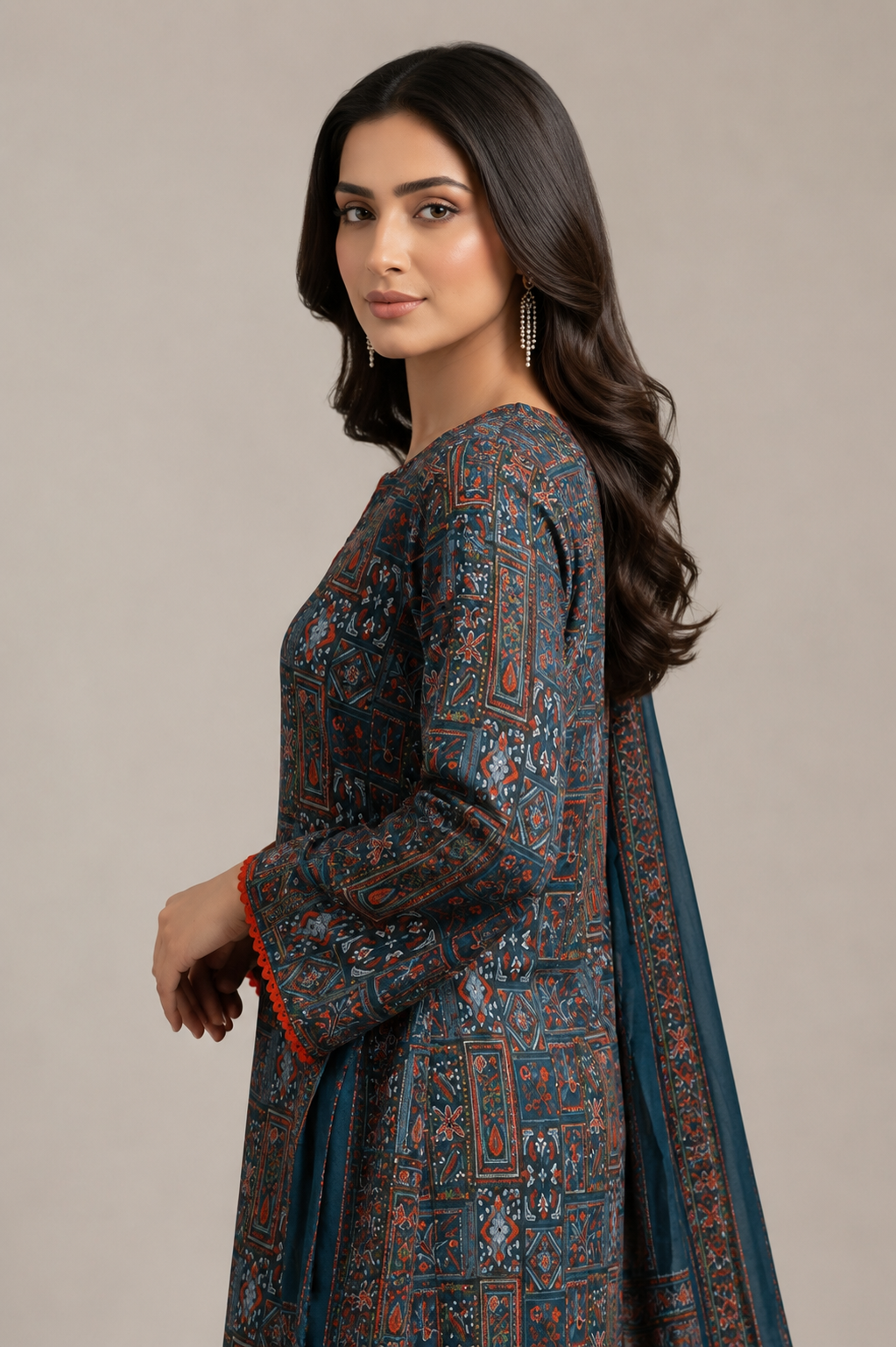Teal Printed 3 Piece Suit with Dupatta